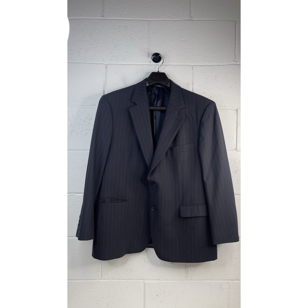 Brooks Brothers 346 Mens Navy Blue Pinstripe Size 44S Blazer Jacket Wool Stretch